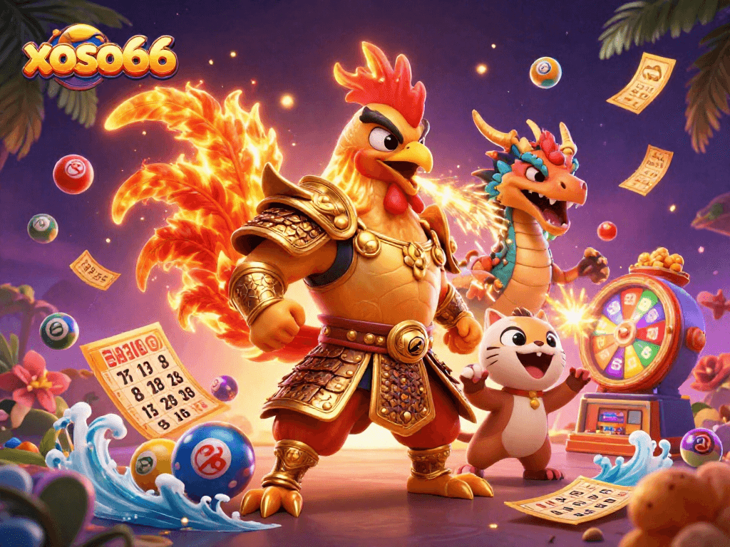 Experience thrilling gaming action with xoso66's vibrant lottery scene featuring dynamic characters and elements.