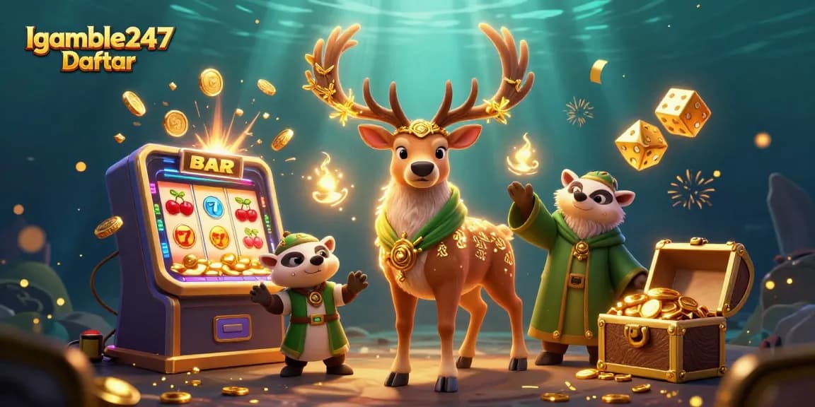 Engage with Igamble247 Daftar for exciting slots and jackpots in this vibrant 3D casino scene.