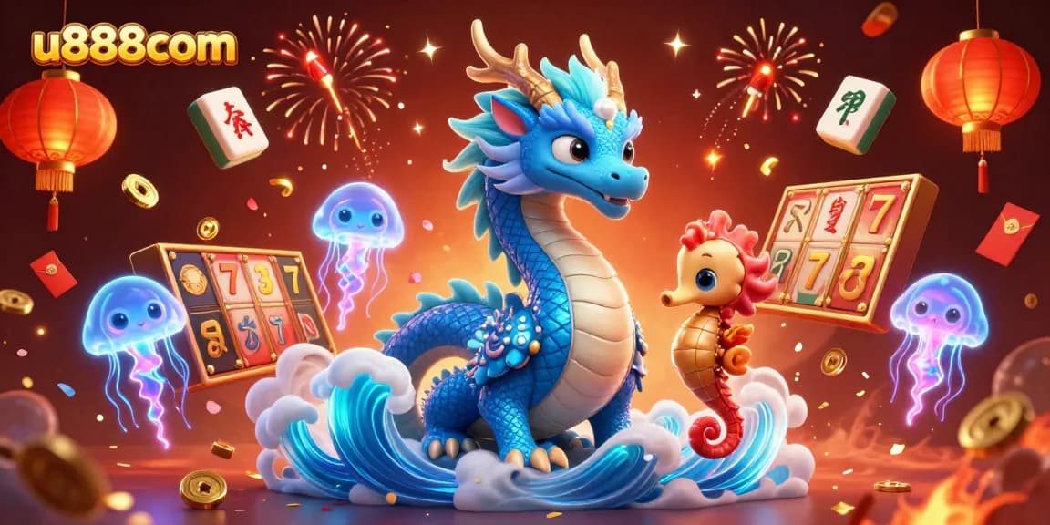 Win big with u888com in a vibrant, action-packed casino illustration featuring dynamic game elements.