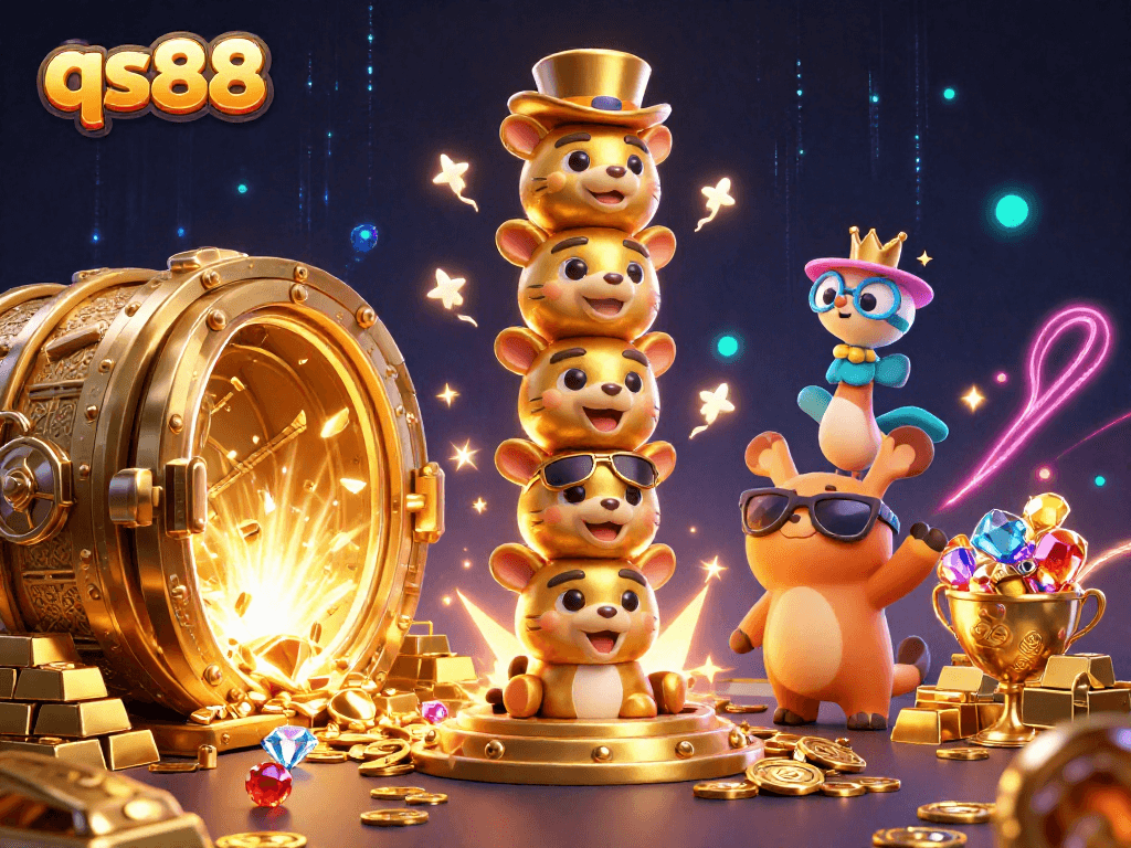 qs88 players enjoy thrilling games amidst treasures and vibrant casino elements