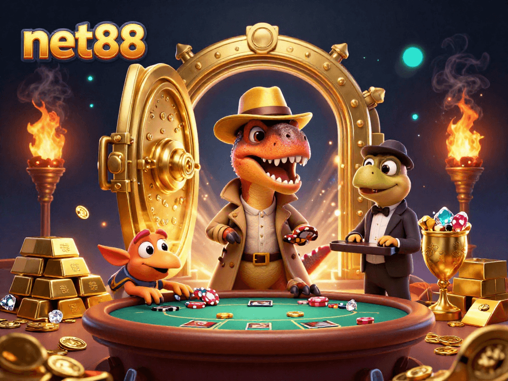 Experience thrilling action with net88 at the blackjack table in a vibrant 3D casino scene.