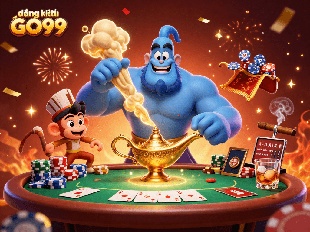 Experience the excitement with đăng ký GO99 as the genie grants your gambling wishes amid poker action.