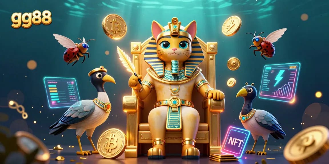 Experience thrilling gameplay at gg88 with an Egyptian pharaoh cat and crypto elements.