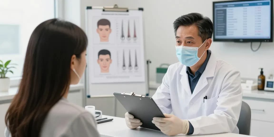 Consultation on hair transplant Turkey price with expert doctor in modern clinic.