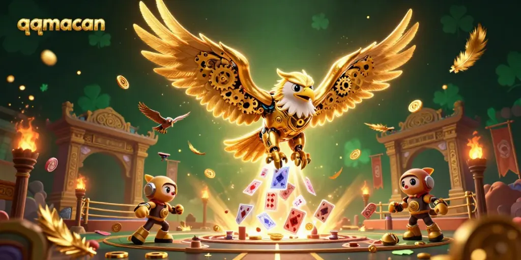 Experience the thrill of qqmacan as a golden eagle dives through holographic cards.
