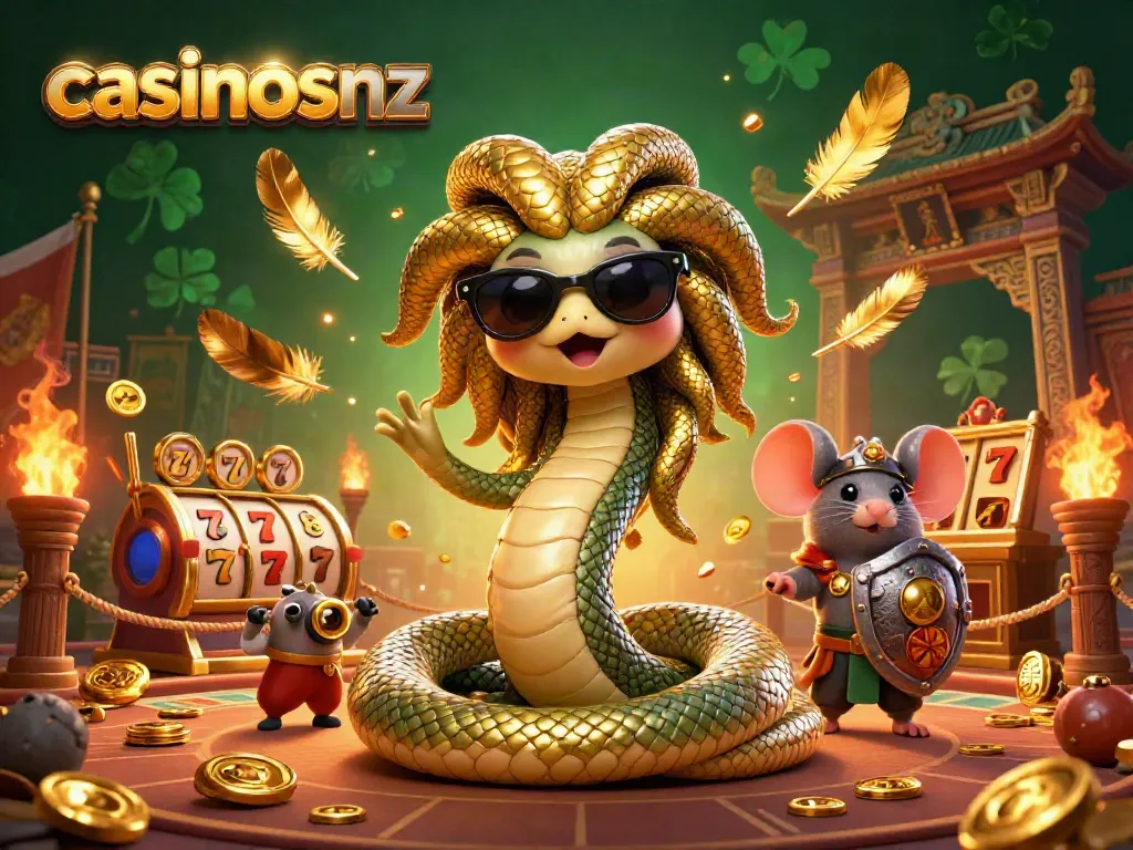 Experience excitement at casinosnz with dynamic 3D characters and casino elements in this vibrant illustration.