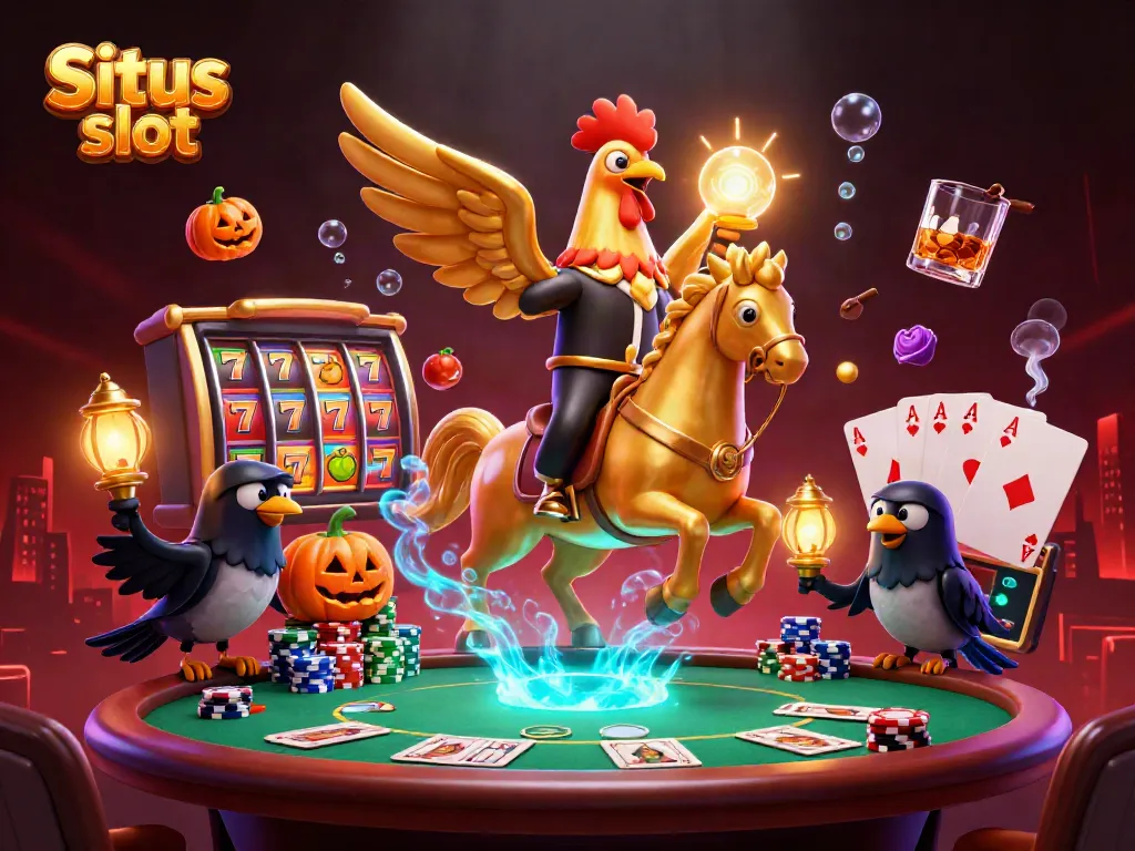 Experience thrilling Situs slot action in this vibrant casino scene with engaging characters.