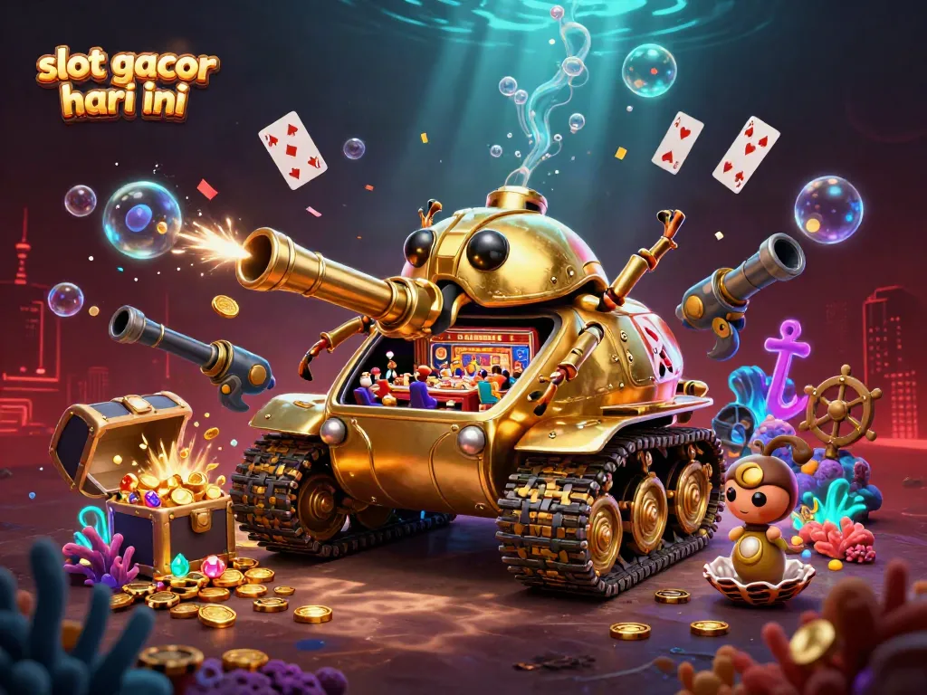 Experience the thrill of slot gacor hari ini with a vibrant 3D casino scene showcasing unique slot elements and lively interactions.