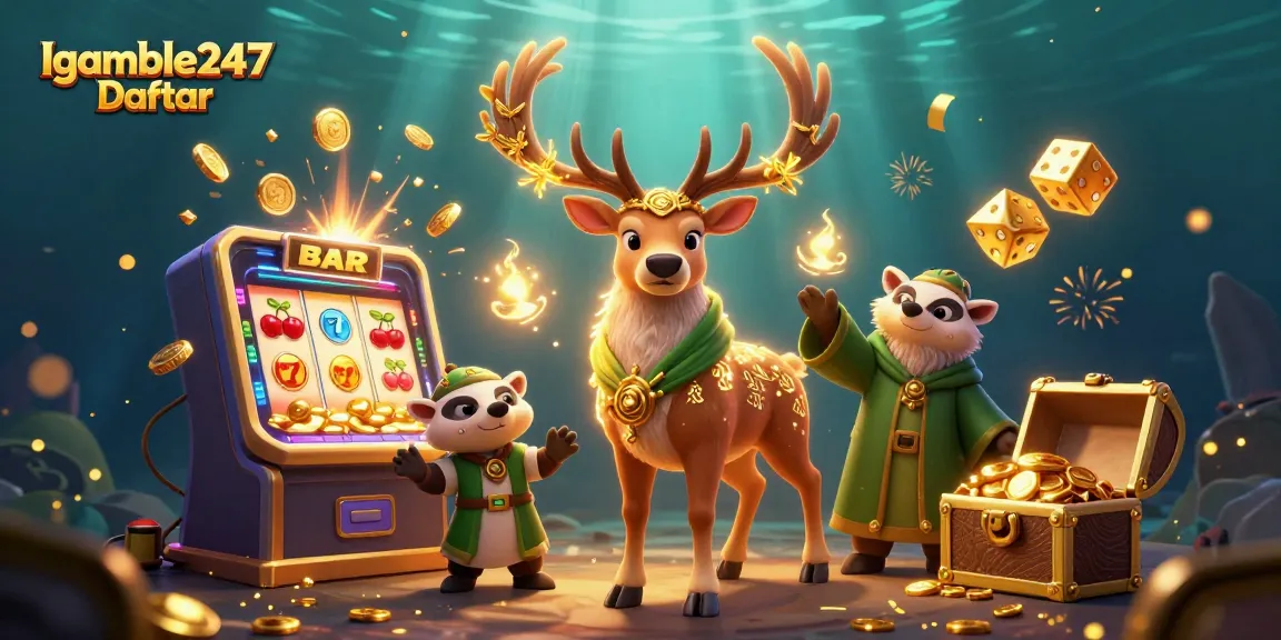 Engage with Igamble247 Daftar for exciting slots and jackpots in this vibrant 3D casino scene.
