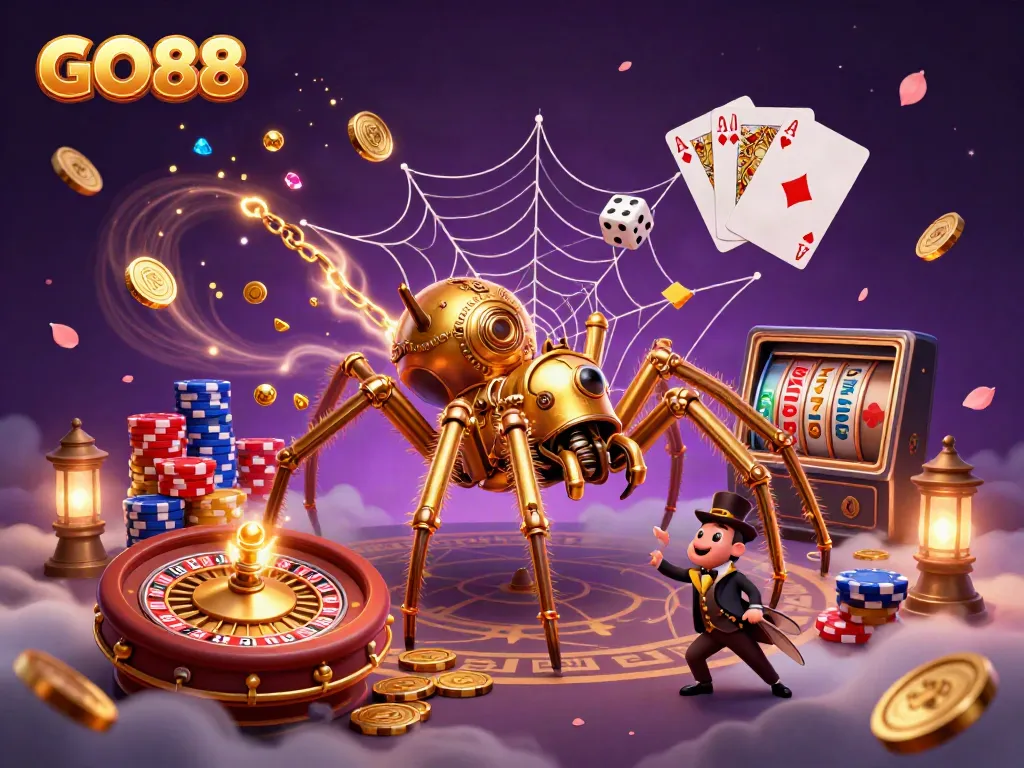 Experience thrilling gameplay with GO88 in this vibrant casino scene filled with golden treasures.