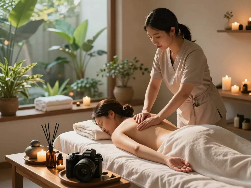 안양출장마사지 service in a serene spa atmosphere with professional therapist and calm decor