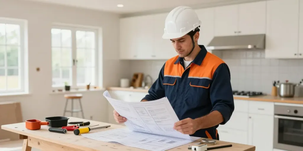 Reliable local contractor engaging in home renovation services with wish4d branding.