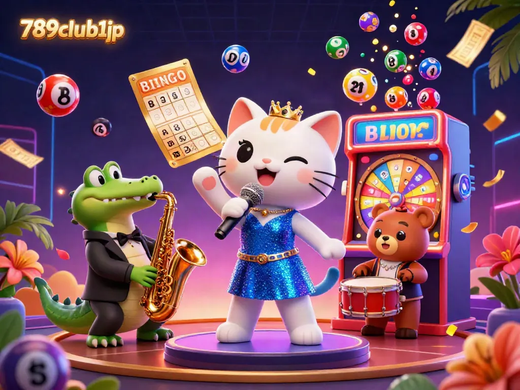 Immerse in the vibrant 789club1jp scene featuring animated casino characters and dynamic lottery elements.