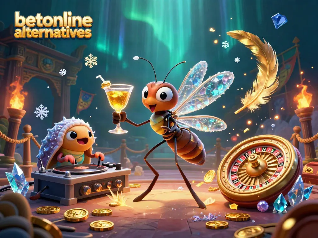 Engage with betonline alternatives in a vibrant casino scene featuring animated characters and dynamic betting elements.