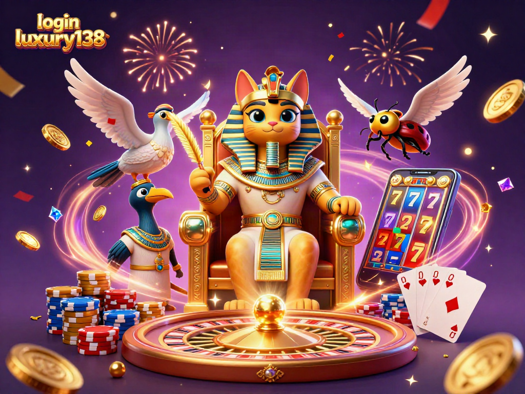 Login luxury138 memikat pemain dengan simbol kasino berkilau dan karakter 3D yang menghabiskan waktu di atas takhta.