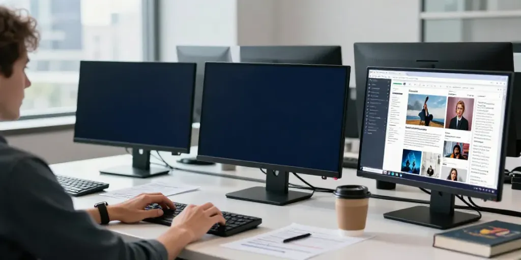 Workspace showcasing artificial intelligence content generation tools and a focused creator.