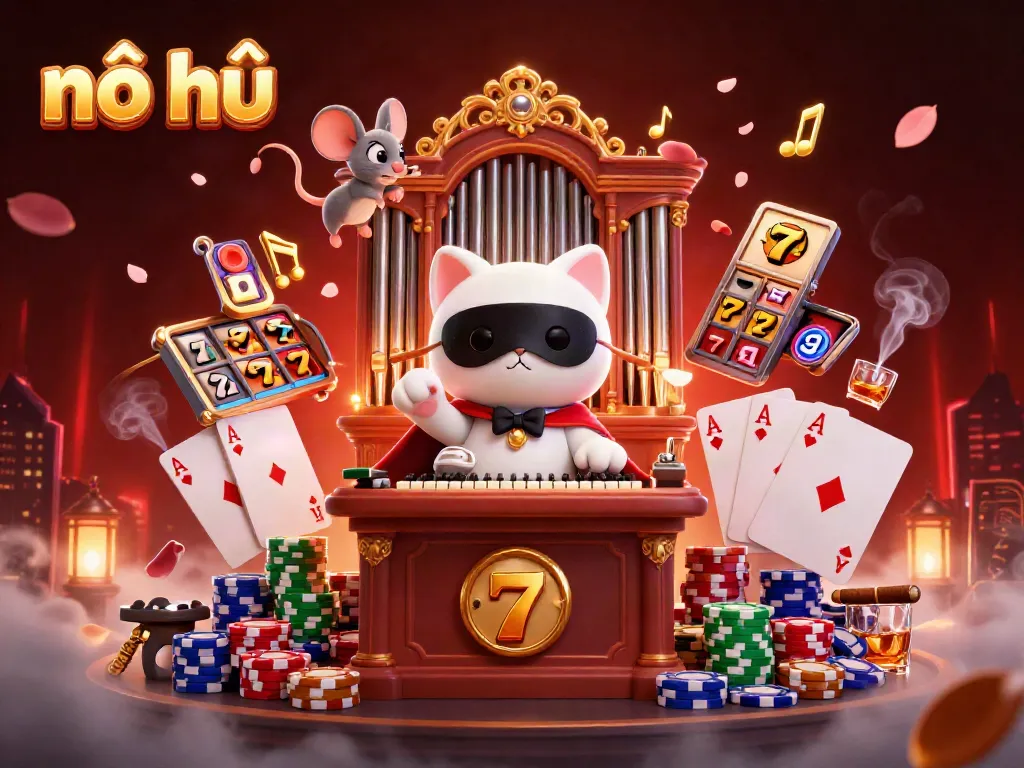 Spin the reels on a captivating nổ hũ adventure with vibrant slot symbols and playful characters.