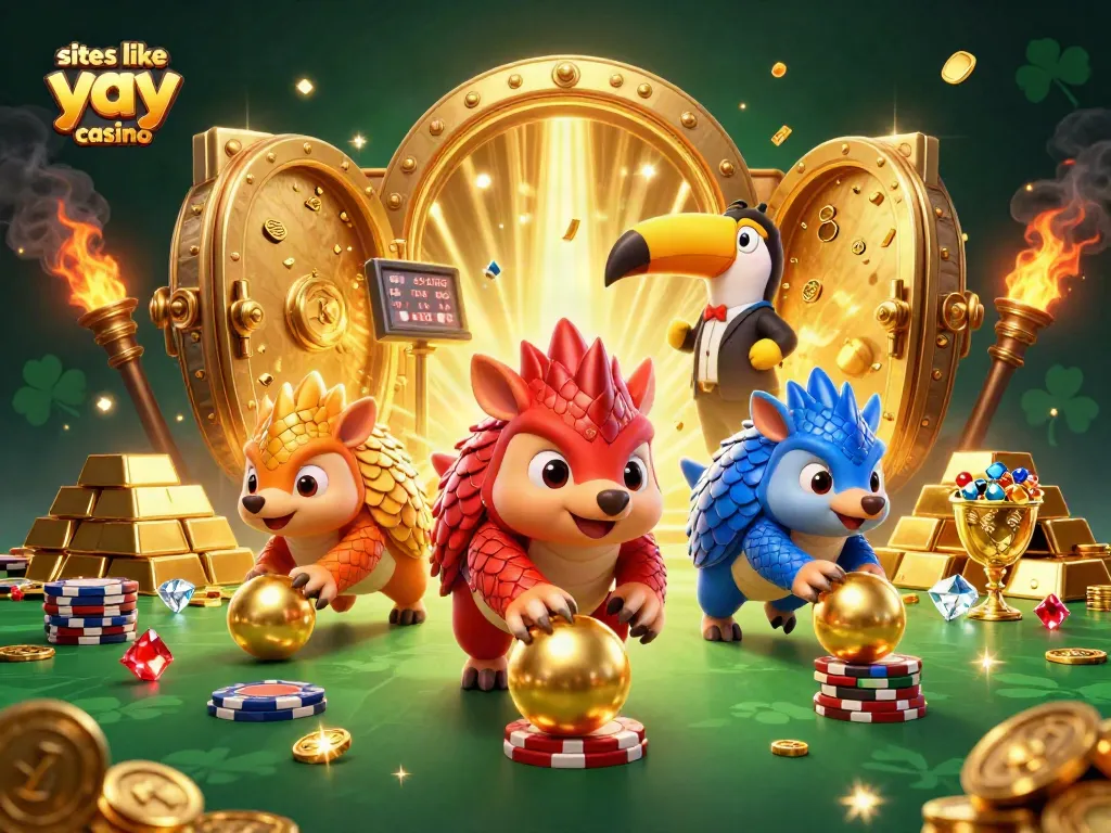 Experience thrilling gameplay with sites like yay casino featuring pangolins amidst a festive casino atmosphere.