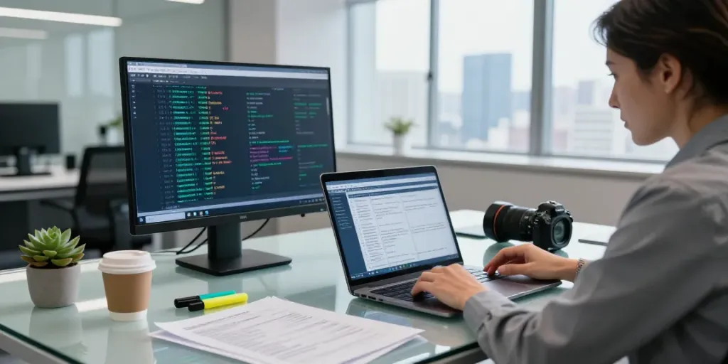 Digital asset tracing report analysis in a modern forensic office.