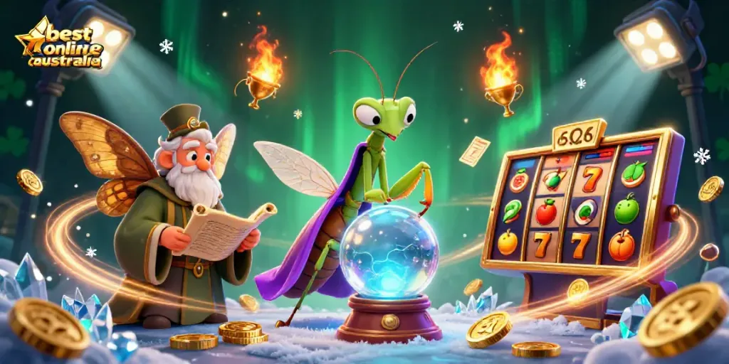 Experience the best online casino Australia with immersive characters, slot reels, and glowing metrics.