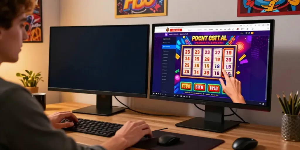 Pengguna aktif bermain ratutogel di komputer dengan grafik warna-warni di layar.