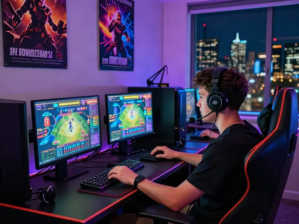 Player engaging with qqmacan online slot game in a vibrant gaming setup