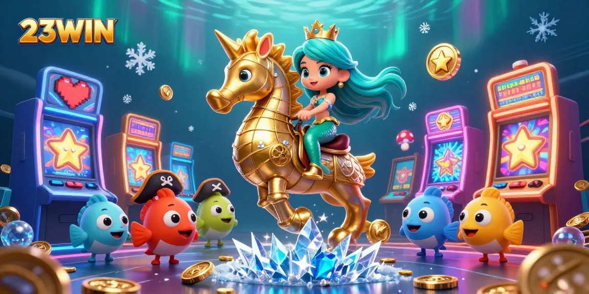 Engage in thrilling slots with 23WIN featuring a vibrant underwater casino scene.
