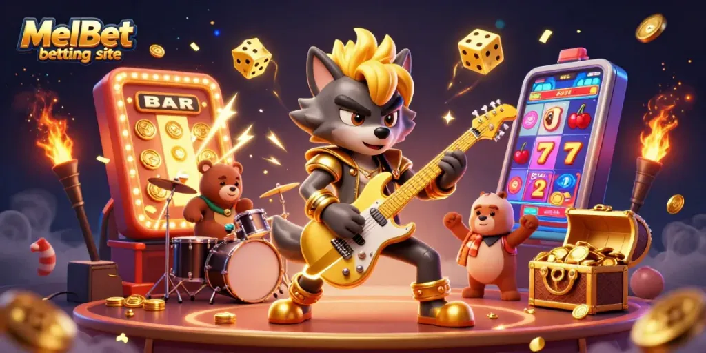 Experience the MelBet betting site with a vibrant 3D scene showcasing exciting casino action.