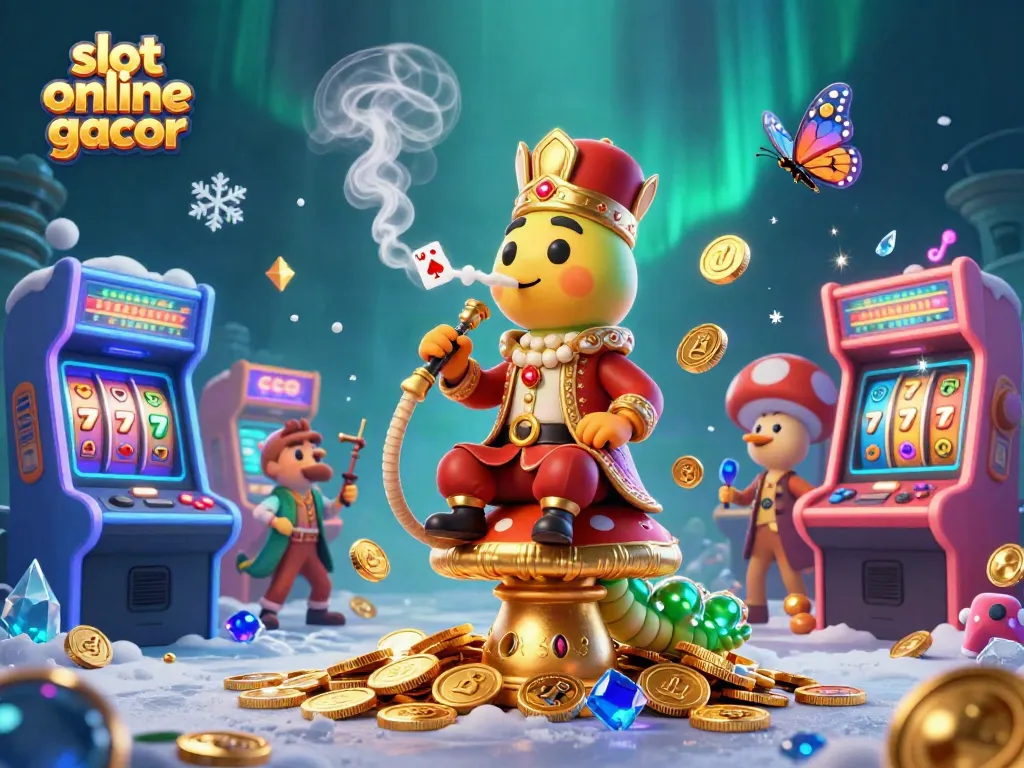 Engaging scene showcasing slot online gacor with dynamic characters, poker symbols, and vibrant casino elements