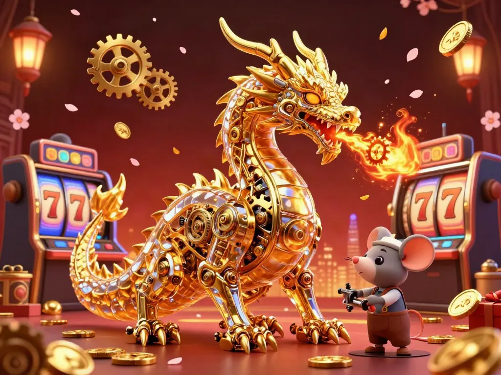 Immerse in the thapcamtv experience with an ultra-detailed scene featuring a golden dragon in a vibrant casino.