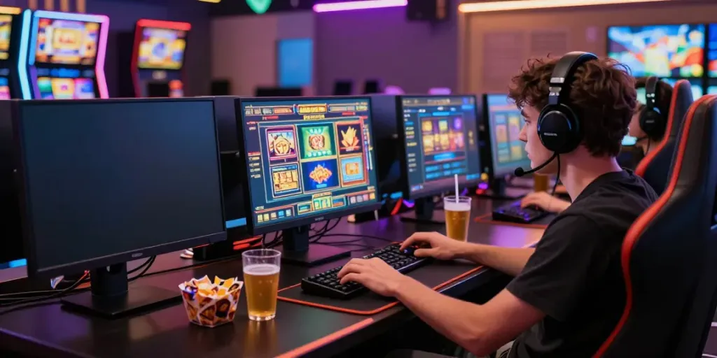 Exciting slot thailand gaming scene with player immersed in colorful graphics.