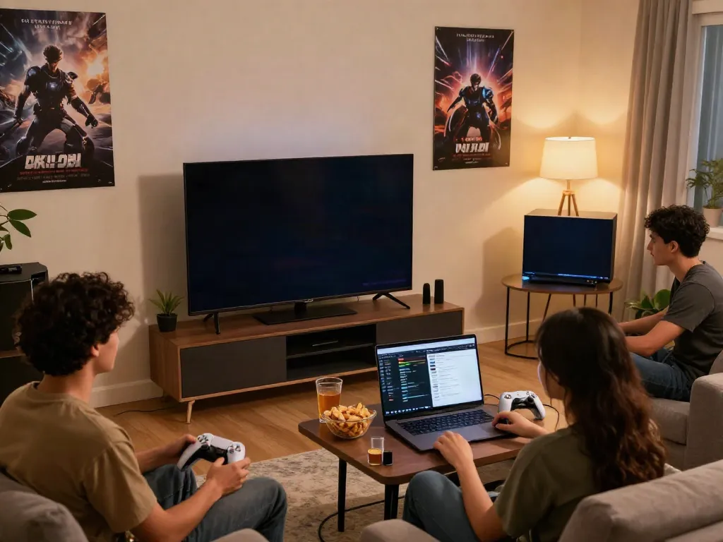 Engaging gaming session in a cozy living room showcasing luxury12 online platform experience.