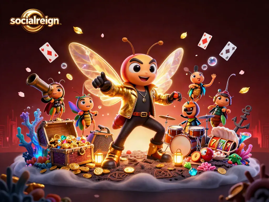 Experience thrilling wins at socialreign with this vibrant 3D casino scene featuring animated game characters.