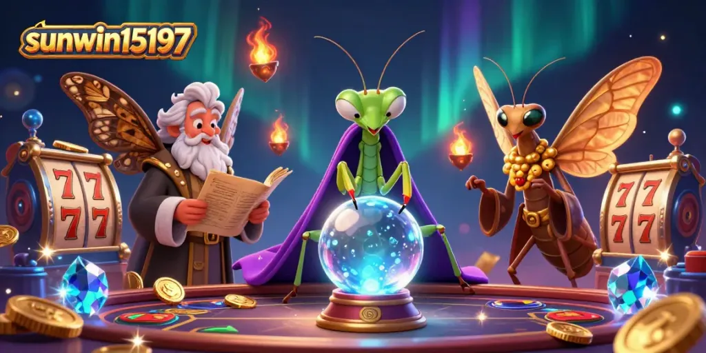Win big with sunwin15197 at the vibrant online casino atmosphere filled with fortune teller and jackpot elements.