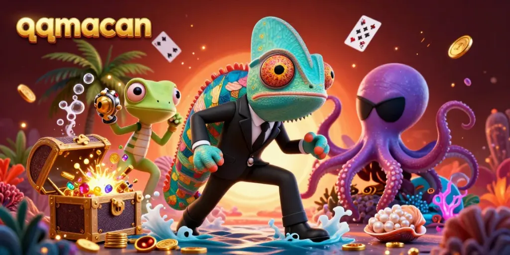 Experience exciting moments with qqmacan in this vibrant underwater digital casino scene.