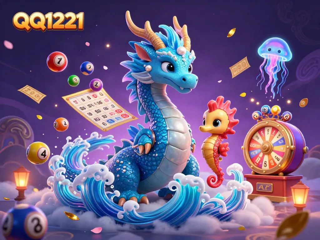 Engage with QQ1221's dynamic gaming scene featuring vibrant characters and casino elements.