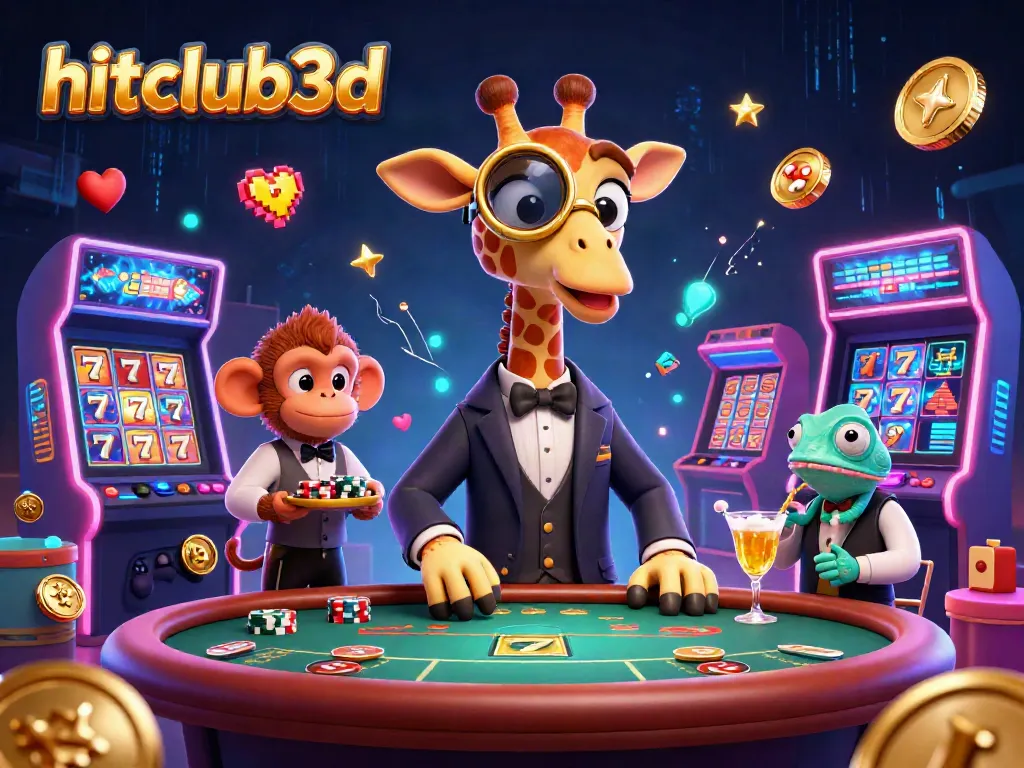 Experience the excitement of hitclub3d with a vibrant scene featuring casino games and colorful characters.