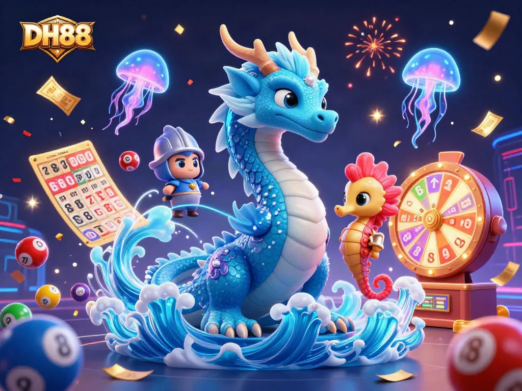 Engage with the casino atmosphere in DH88 with vibrant lottery elements and magical ocean characters.