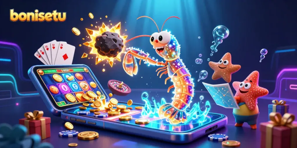 Engage with bonusetu as vibrant game elements reveal hidden treasures in this dynamic casino-themed scene.
