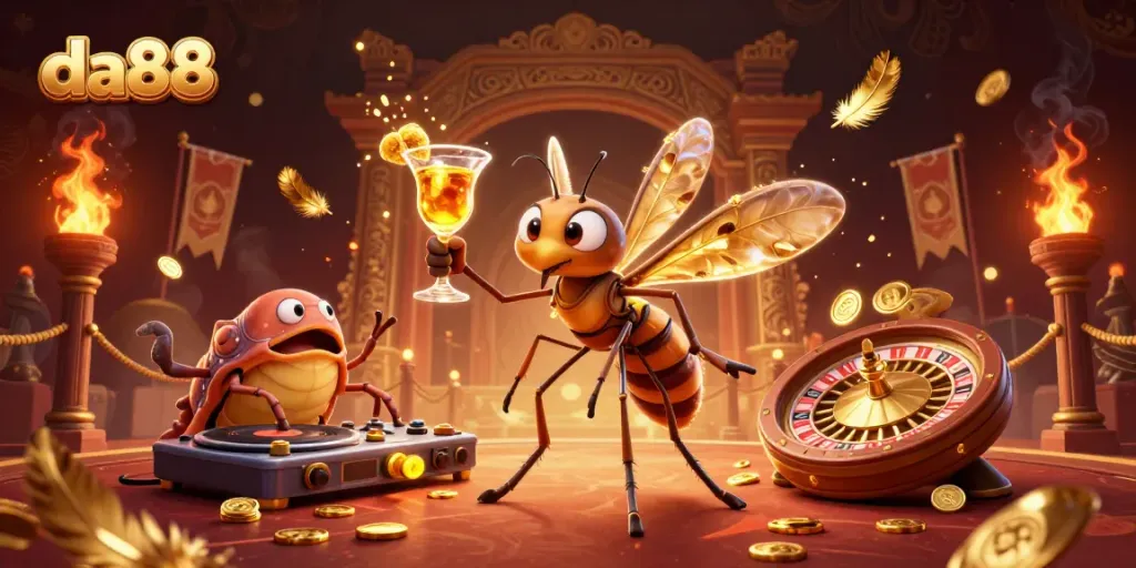 Experience the thrills of da88 with a vibrant 3D casino illustration featuring unique characters and dynamic gaming elements.
