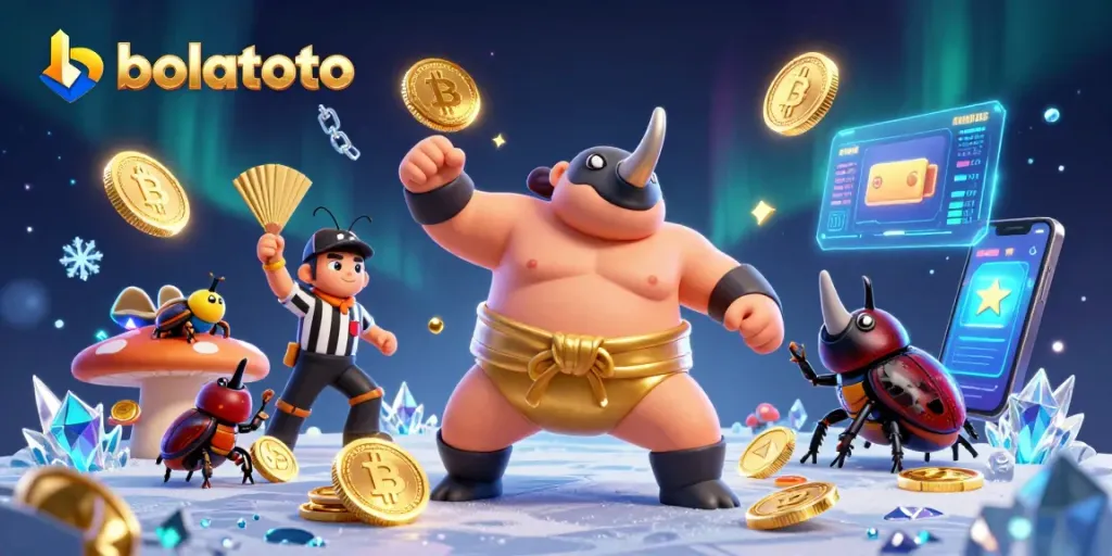 Experience bolatoto with thrilling 3D casino action featuring beetle champions and crypto coins.