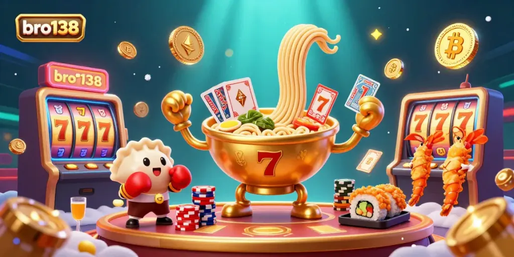Experience the thrill of playing at bro138 with a vibrant illustration of slot gaming action.
