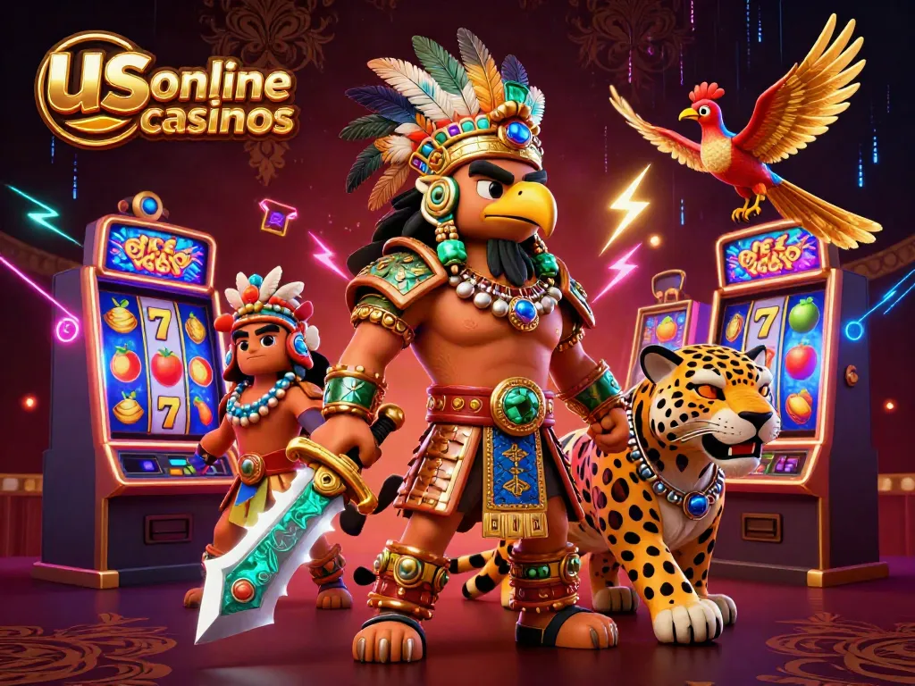 Experience the thrill of us online casinos with vibrant slot machines and dynamic characters.