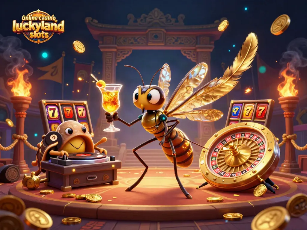 Play thrilling games at an online casino like luckyland slots featuring unique characters and golden elements.