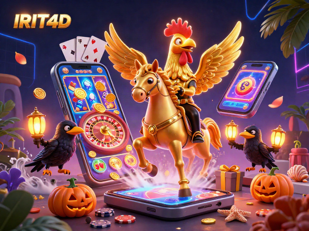 Experience thrilling slot action with the IRIT4D golden rooster in this vibrant casino scene.