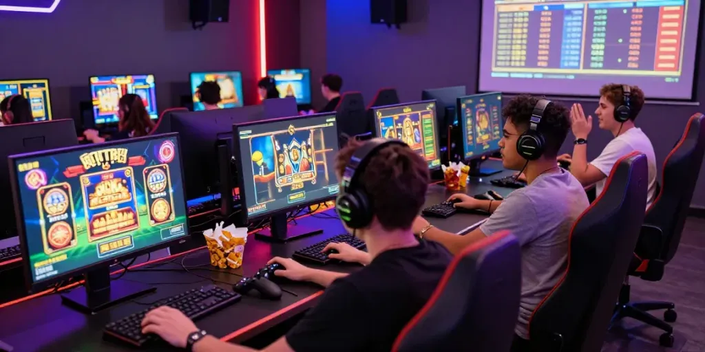 Players engaged in online gaming at home, showcasing the excitement of link alternatif proplay88 in an inviting atmosphere.