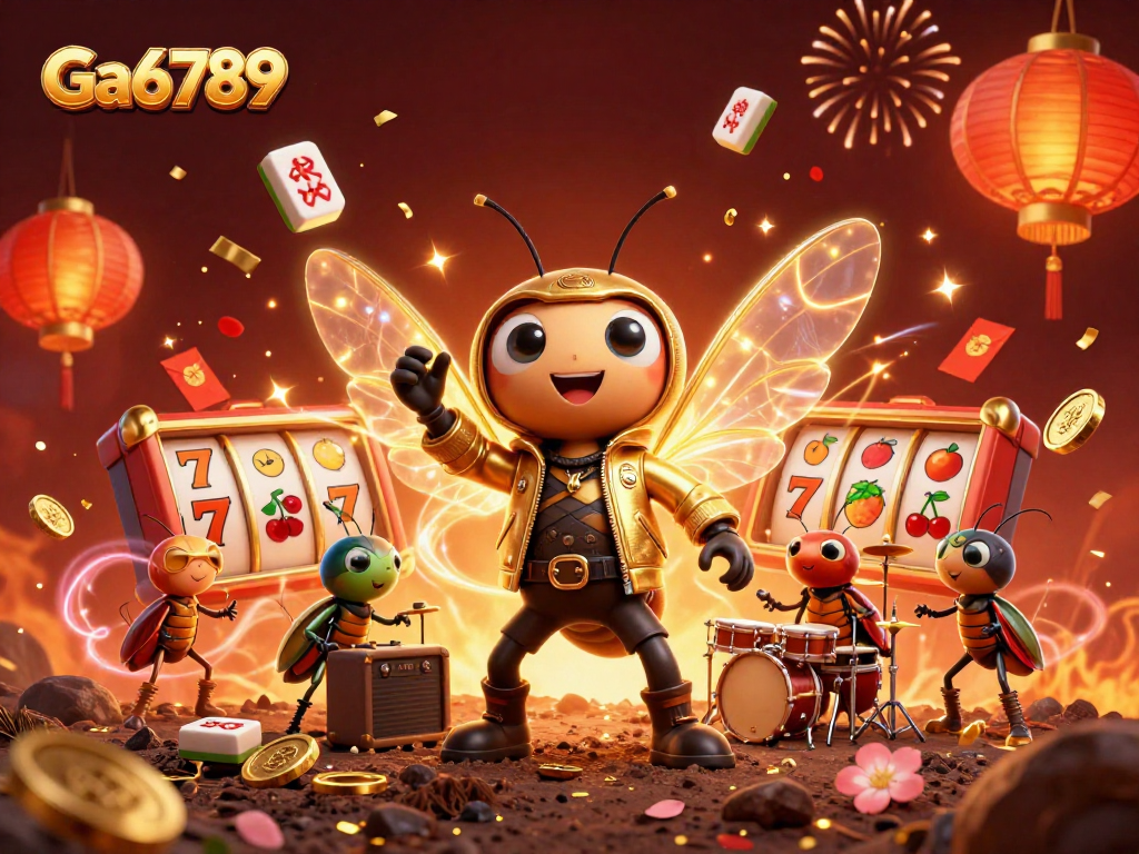 Sketch vibrant scenes with Ga6789 slots and animated characters in an exciting casino celebration.