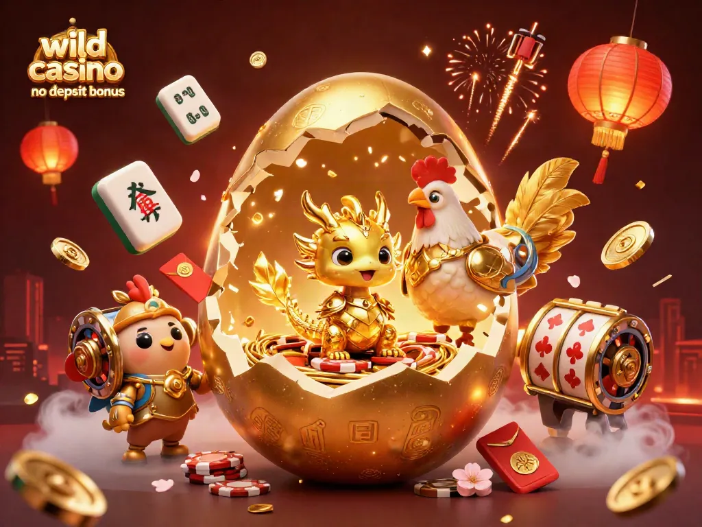 Engage with the wild casino no deposit bonus showcasing golden dragon and poker chips in a vibrant 3D scene.