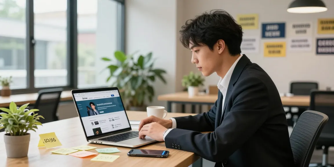 Professionally dressed individual engaging in job search activities while utilizing the หางาน portal in a modern workspace.