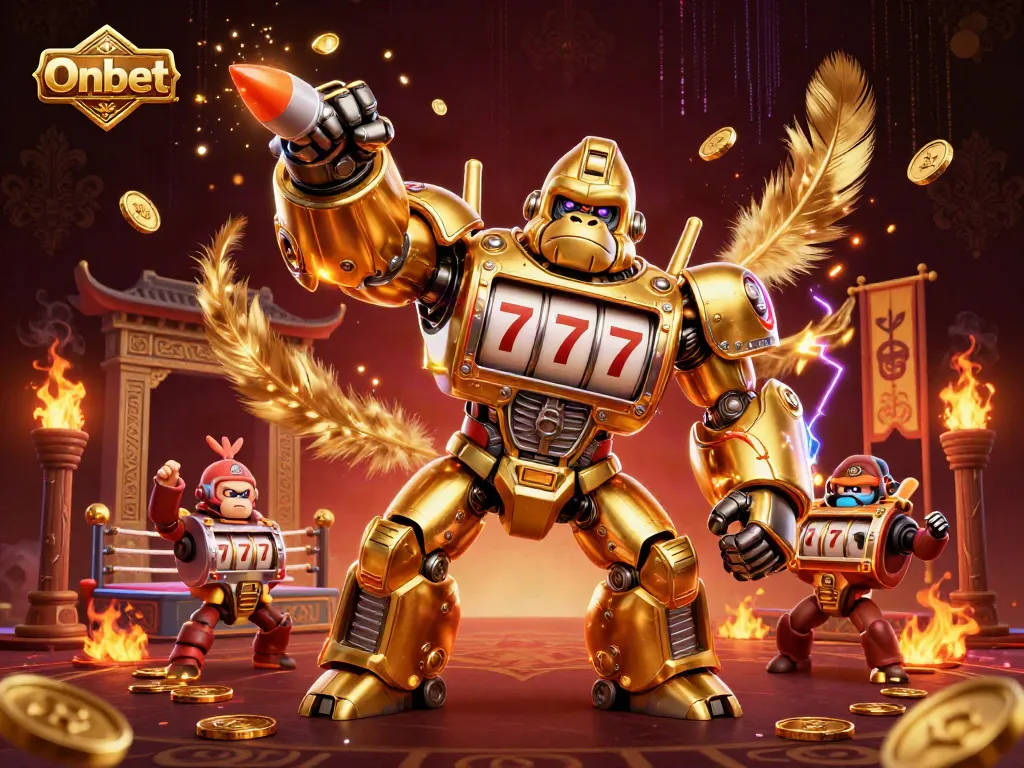Experience thrilling excitement with Onbet's dynamic casino games illustrated in a vibrant 3D scene.